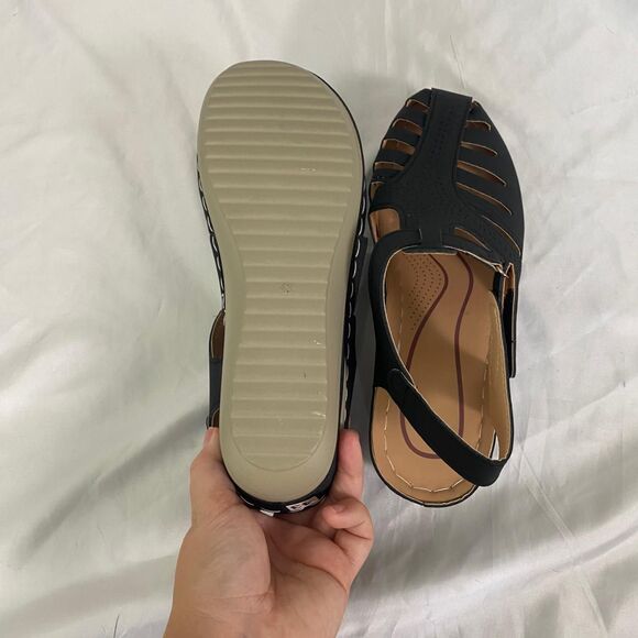 Black Orthopedic Strappy Closed Round Toe Comfortable Wedge Sandals EU 43 US 12 - Picture 6 of 8